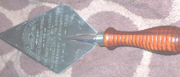 trowel of the Sri Lanka Bauddha Samitiya-Moratuwa foundation stone for the boys english school