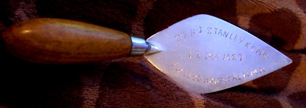 trowel of the Mcleod Hospital  Inuvil foundation stone