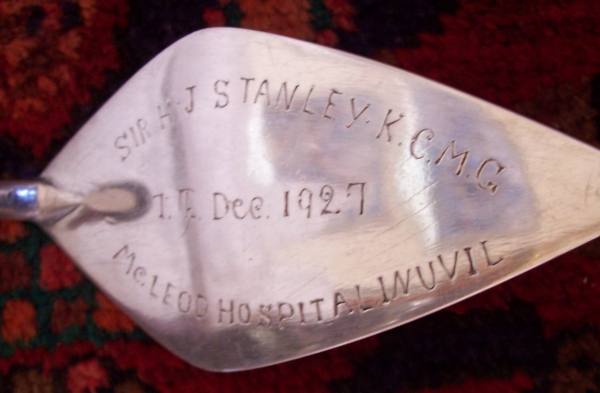 trowel of the Mcleod Hospital  Inuvil foundation stone