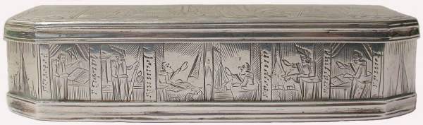 engraving on silver tobacco box