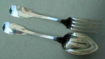 spoon and fork bearing the mark belonging (possibly) to the widow of Henri-Louis Chenailler