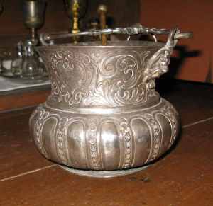 silver holy water bucket