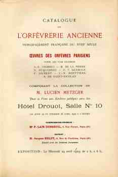 Auction Catalogue: Collection M. Lucien Metzger, Hotel Druot, 1929