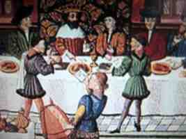 Banquets of the aristocracy with master's salt near the host