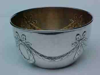 silver bowl marked with 'harp'