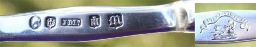 marrow spoon made by James McKay, hallmarked Edinburgh 1843, with Bart. Baird crest