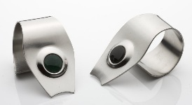 stainless steel napkin rings set with semi-precious stones. Vlker, Forst &Merten, Solingen