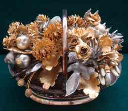 field flowers, lilies of the valley, anemones,  pansies with gold and silver flowers, fruits, nuts and berries