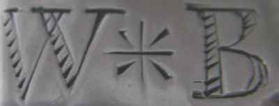 The initials 'WB' engraved on one of the handles