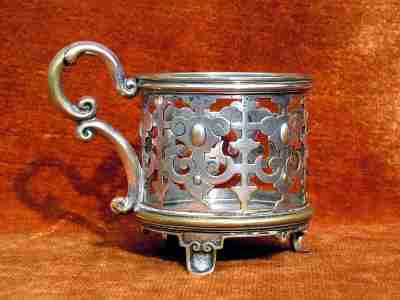Silver-plated tea glass holder fabricated by Joseph Fraget foundry between 1860 and 1896