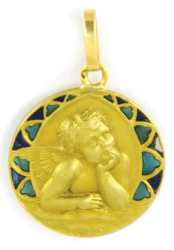 Xhristening medallions in gold with plique--jour enamel