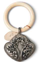 antique art nouveau baby rattle in silver and Galalith