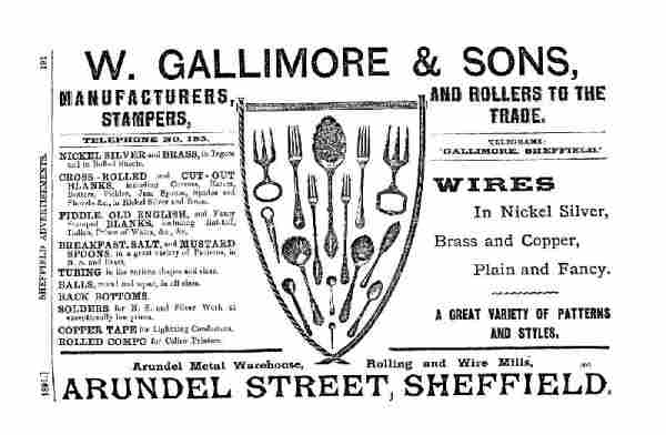 W. Gallimore & Sons advertising 1890s