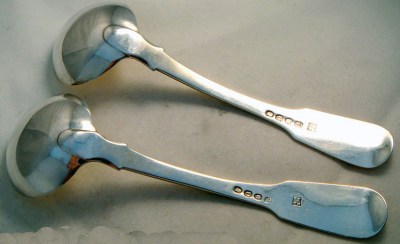 salt spoons with Harvey family crest