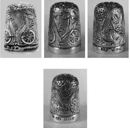 Blackberry thimbles series depicting a bicycle on the border