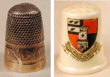 brass thimble and porcelain, souvenir of Worcester, transfer printed, thimble