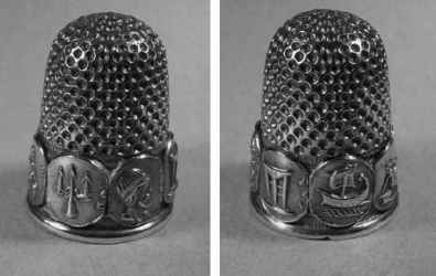 thimble depicting the arms of the seven islands of the Ionian group