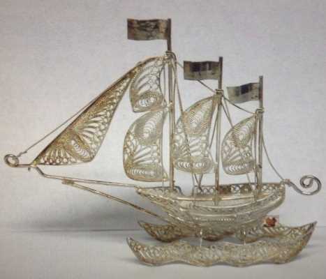 Three masts silver filigree ship