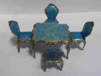 Blue enamel silver chairs and table. No hallmarks or makers mark