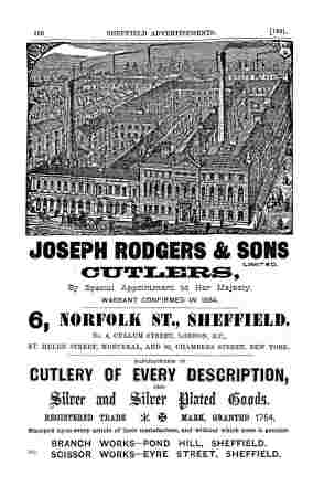 1891 advertising of JOSEPH RODGERS  & SONS Limited