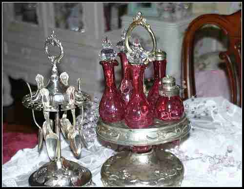 silverplate spoon holder and cruet set