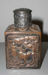 silver plate on copper tea caddy
