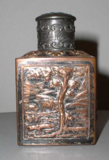 silver plate on copper tea caddy