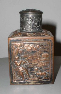 silver plate on copper tea caddy