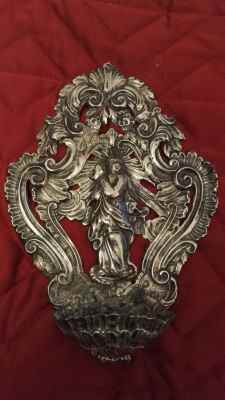 silver holy water font, possibly Genoa