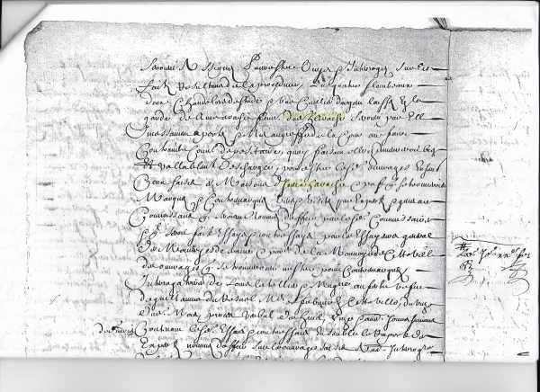 Document written in Paris in 1668 showing the presence there of a Jean Harache