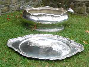 silver bowl and plate