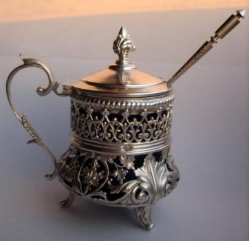 French silver mustard pot and spoon