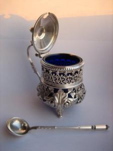 French silver mustard pot and spoon