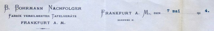 Upper part of a B.Bohrmann Nachfolger Company receipt, issued on 7 may 1914