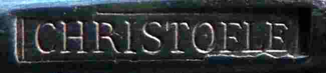 The inscription CHRISTOFLE in rectangular cartouche used on silver-plated Christofle cutlery between 1878 and 1899 The inscription CHRISTOFLE in rectangular cartouche used on silver-plated Christofle cutlery between 1878 and 1899