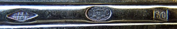 Disposition of marks on silver-plated Alfénide base Christofle cutlery, issued in 1860