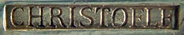 The inscription CHRISTOFLE in rectangular cartouche, used on silver-plated Metal Blanc
cutlery pieces, issued between 1877 and 1899