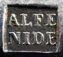 The rectangular box with the inscription ALFNIDE, used by Halphen company between 1877 and 1885