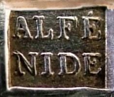 The rectangular box with the inscription ALFÉNIDE, used by Halphen company between 1877 and 1885