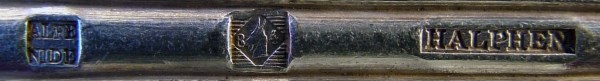 Disposition of marks on silver-plated Alfnide base cutlery pieces, issued by Manufacture de L'Alfenide