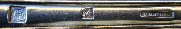 Disposition of marks on silver-plated Christofle cutlery produced between in 1864 Disposition of marks on silver-plated Christofle cutlery produced between in 1864