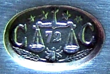 The oval 'CC' mark used on silver-plated Christofle cutlery between 1845 and 1862 The oval 'CC' mark used on silver-plated Christofle cutlery between 1845 and 1862