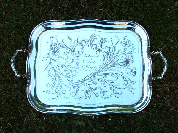 A silver-plated tray made from low-quality nickel silver
