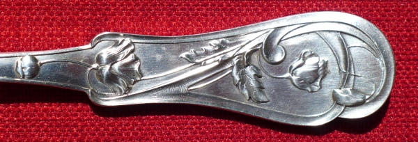 detail of an Art Nouveau silver-plated spoon for ragout made of alfenide metal