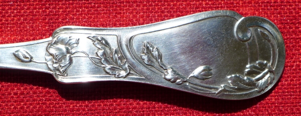 detail of an Art Nouveau silver-plated spoon for ragout made of alfenide metal