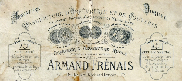 Fragment of an ARMAND FRENAIS invoice issued in 1882