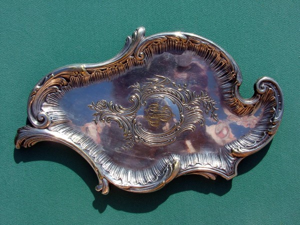 A silver-plated visit-card tray made from nickel silver around 1885