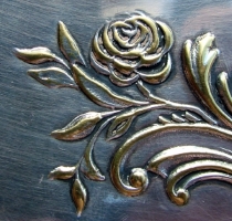 detail of Rocaille style on a silver-plated visit-card tray