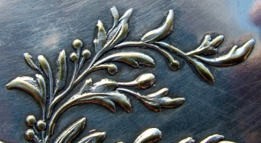 detail of Rocaille style on a silver-plated visit-card tray