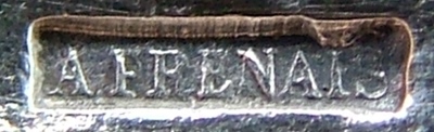 early mark for hollow ware and flat ware items produced using mtal extra-blanc (1885 - c.1900)